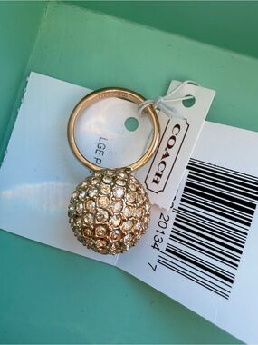 Coach Gold Crystal Pav Ball Ring Size 8